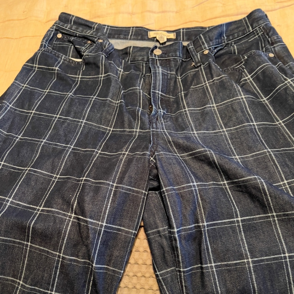 Madewell Wide Leg Plaid Denim Pants Size 33